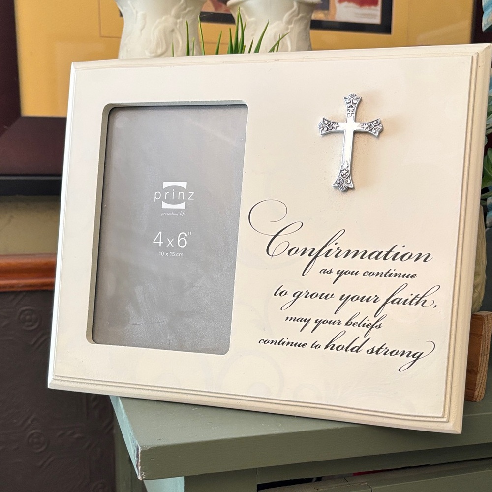 Ivory Confirmation Photo Frame with Cross Accent